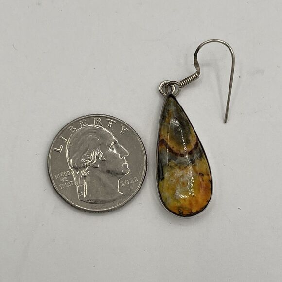 925 Sterling Silver Natural Bumble Bee Jasper Dangle Earrings - Picture 7 of 7